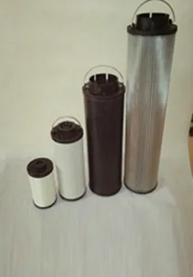 Set of four import substitute filters in varying sizes, featuring cylindrical shapes, dark end caps, and handles for easy installation and replacement.