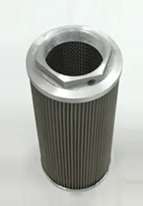 Cylindrical suction strainer with pleated metal mesh and a threaded top, designed for filtering contaminants from hydraulic fluids in industrial systems